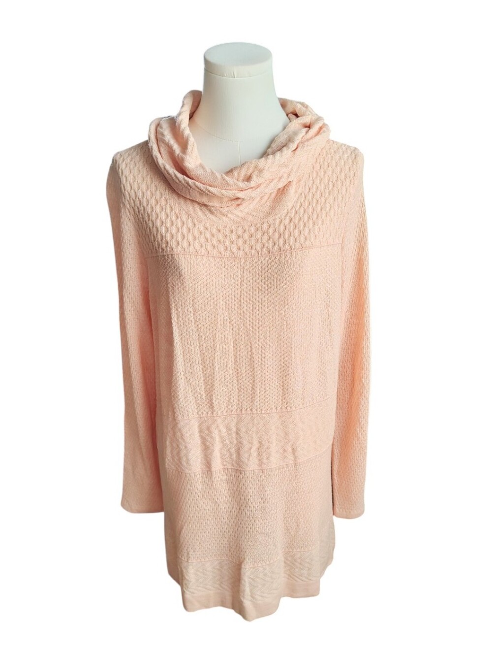 CATO Wool Blush Light Pink Textured Cowl Neck Tunic Sweater Top Size Large
